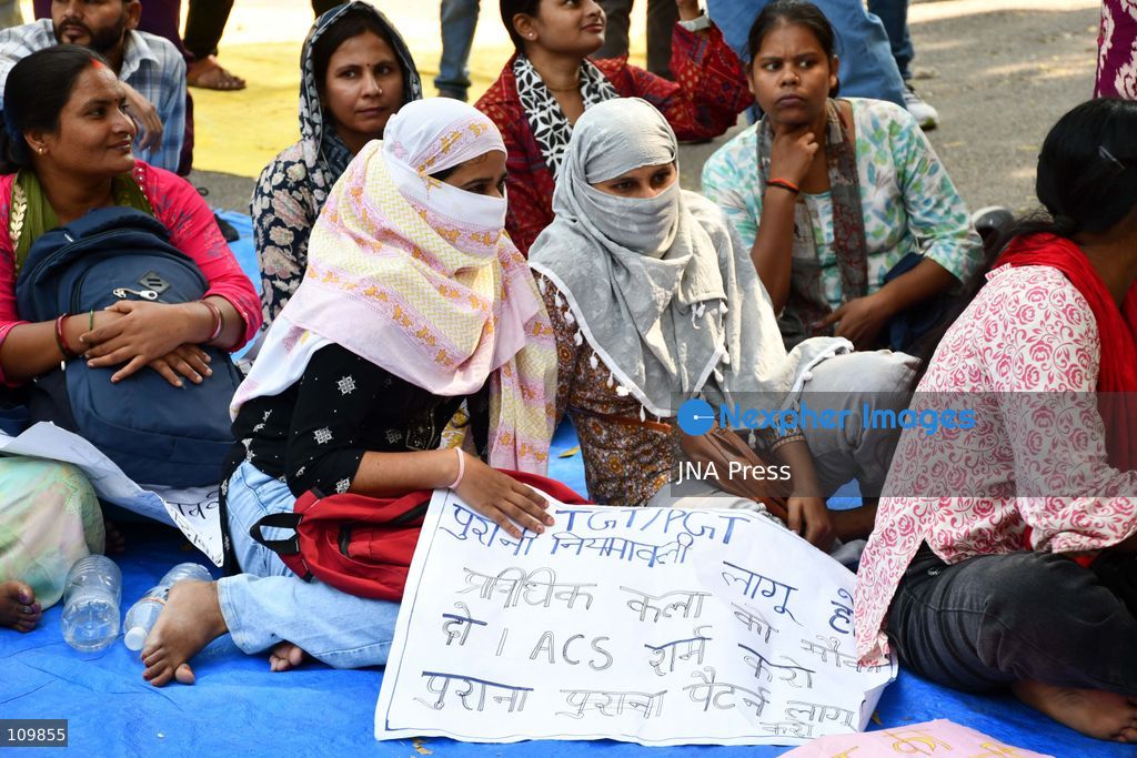 PRAYAGRAJ, INDIA - OCTOBER 27, 2026: Candidates in the PGT-TGT teacher recruitment process staged a protest at the Directorate of Education in Prayagraj to press for their demands. They are seeking the opportunity to take part in the recruitment process under the old set of rules. (Photo by Saurabh Kumar/JNA Press via Nexpher Images)