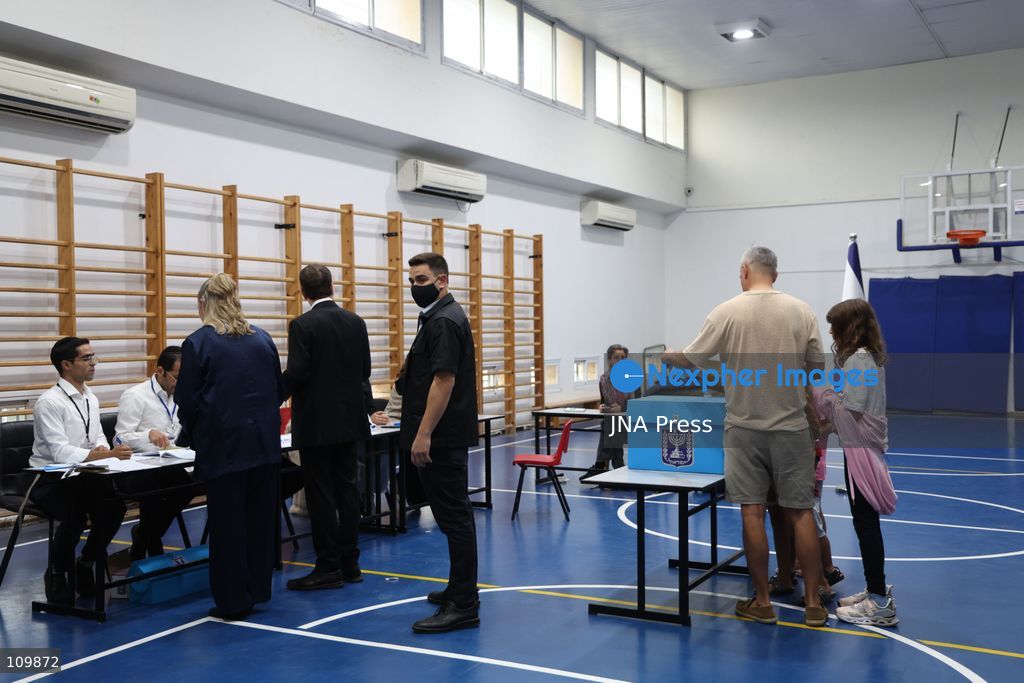 WEST JERUSALEM, OCTOBER 27, 2026: Israeli President Isaac Herzog and voters cast their ballots at a polling station in West Jerusalem during elections for Israel’s parliament, the Knesset. (Photo by Saeed Qaq/JNA Press via Nexpher Images)