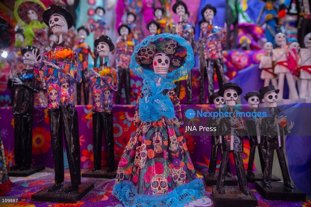 MEXICO CITY, MEXICO - OCTOBER 26, 2026: Cempasúchil flowers and cardboard skulls are displayed for sale at the Jamaica Market in Mexico City ahead of Day of the Dead, to be used to decorate altars. (Photo by Marco Tulio gonzalez rodriguez/JNA Press via Nexpher Images)