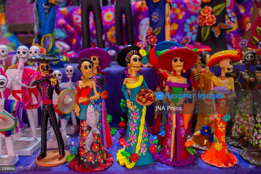MEXICO CITY, MEXICO - OCTOBER 26, 2026: Cempasúchil flowers and cardboard skulls are displayed for sale at the Jamaica Market in Mexico City ahead of Day of the Dead, to be used to decorate altars. (Photo by Marco Tulio gonzalez rodriguez/JNA Press via Nexpher Images)