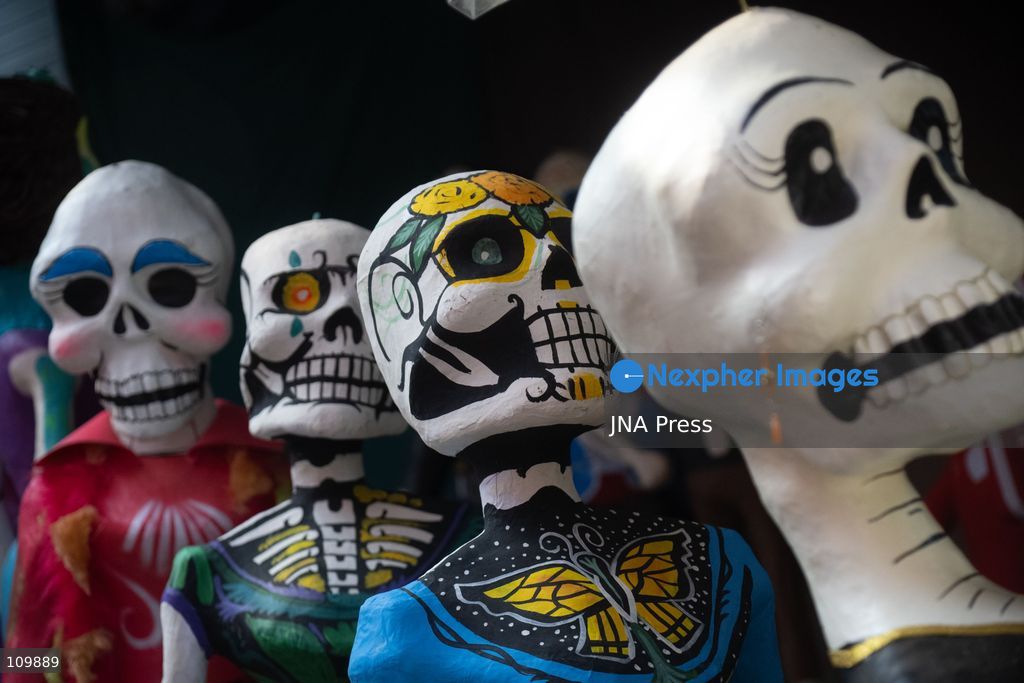 MEXICO CITY, MEXICO - OCTOBER 26, 2026: Cempasúchil flowers and cardboard skulls are displayed for sale at the Jamaica Market in Mexico City ahead of Day of the Dead, to be used to decorate altars. (Photo by Marco Tulio gonzalez rodriguez/JNA Press via Nexpher Images)