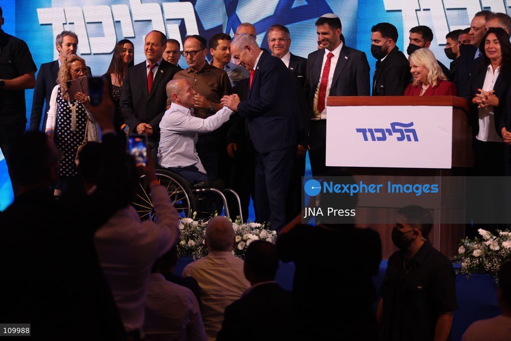 WEST JERUSALEM, OCTOBER 28, 2026: Israeli Prime Minister and Likud party leader Benjamin Netanyahu addresses supporters at the party’s election headquarters in West Jerusalem following the release of exit polls and preliminary results from Israel’s parliamentary elections held on October 27. (Photo by Saeed Qaq/JNA Press via Nexpher Images)