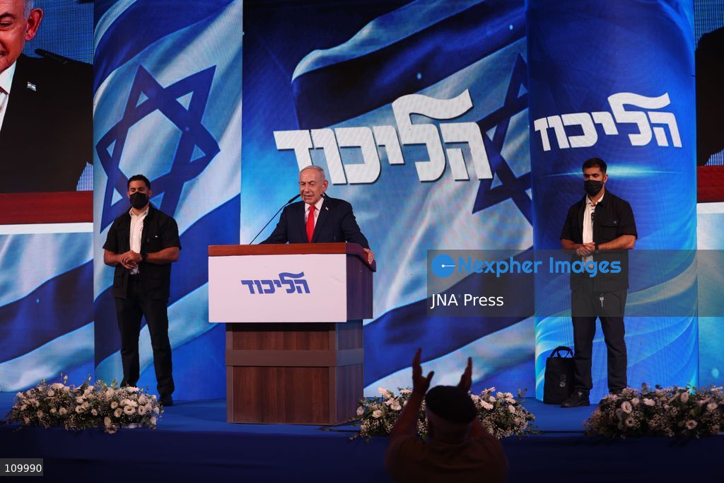 WEST JERUSALEM, OCTOBER 28, 2026: Israeli Prime Minister and Likud party leader Benjamin Netanyahu addresses supporters at the party’s election headquarters in West Jerusalem following the release of exit polls and preliminary results from Israel’s parliamentary elections held on October 27. (Photo by Saeed Qaq/JNA Press via Nexpher Images)