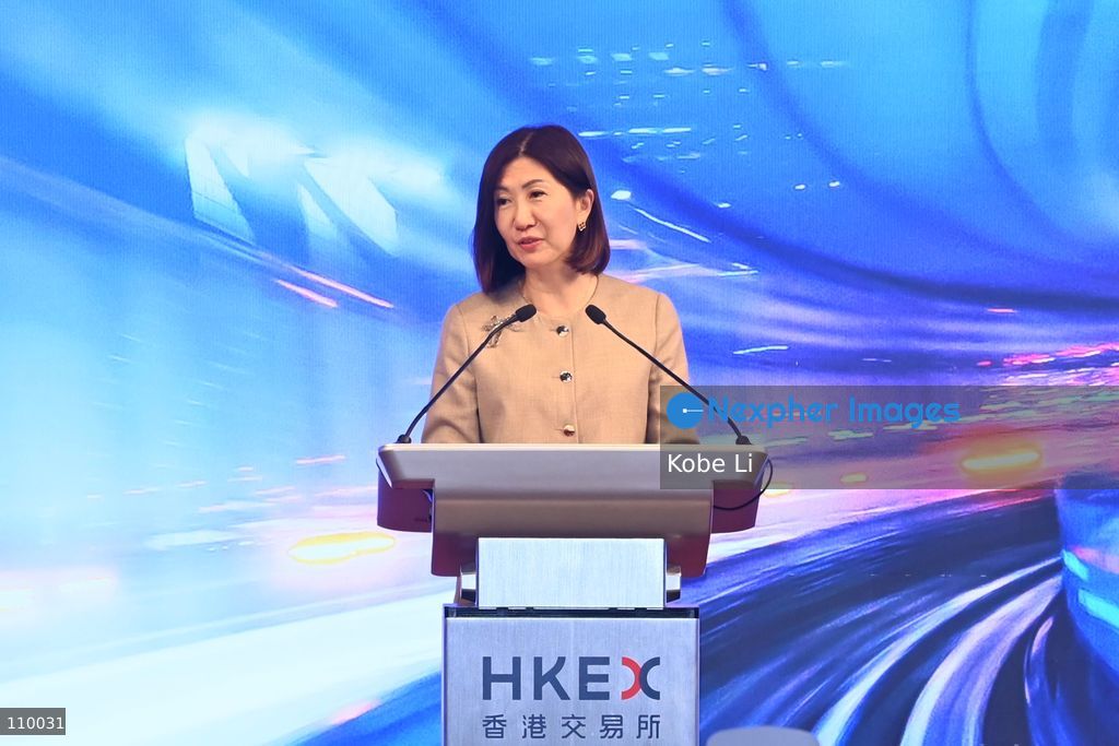 Bonnie Yiting Chan, CEO of Hong Kong Exchanges and Clearing Limited, speaking at Integrated Fund Platform Services Launch Ceremony on October 28, 2026 in Hong Kong. (Photo by Kobe Li/Nexpher Images)