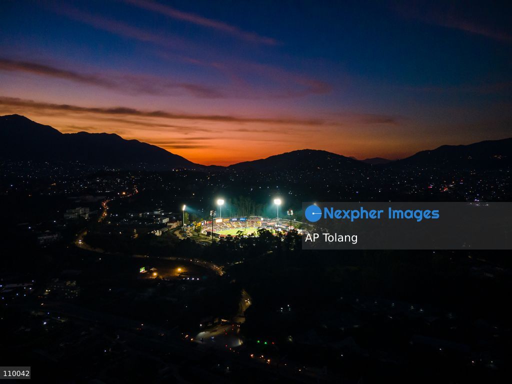 KATHMANDU, NEPAL – OCTOBER 27, 2026: An aerial view shows the cricket match of Season 3 of the Nepal Premier League (NPL) at Tribhuvan University International Cricket Stadium in Kirtipur, Kathmandu, Nepal. (Photo by AP Tolang/Nexpher Images)
