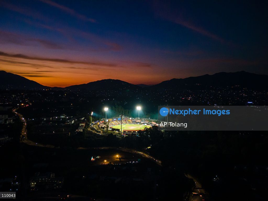 KATHMANDU, NEPAL – OCTOBER 27, 2026: An aerial view shows the cricket match of Season 3 of the Nepal Premier League (NPL) at Tribhuvan University International Cricket Stadium in Kirtipur, Kathmandu, Nepal. (Photo by AP Tolang/Nexpher Images)