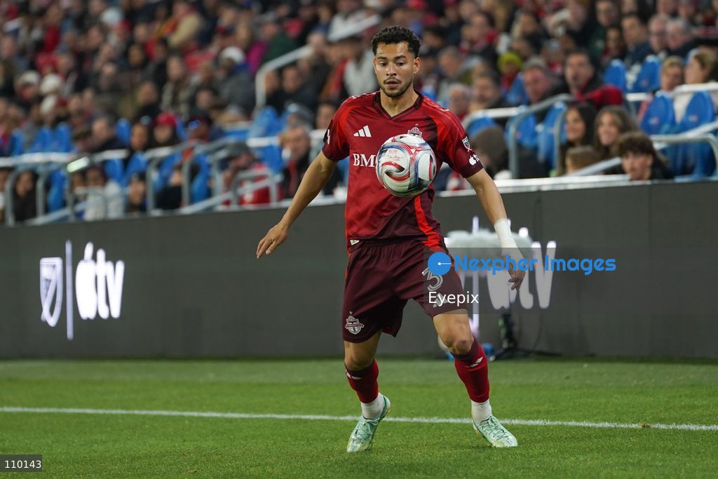 Matheus Pereira #03 of Toronto FC dribble the ball during the Major League Soccer Match between Toronto FC and DC United at BMO Field Stadium. on October 28, 2026 in Toronto, Canada. (Photo by Leonardo Ramirez / Eyepix Group/Eyepix via Nexpher Images)