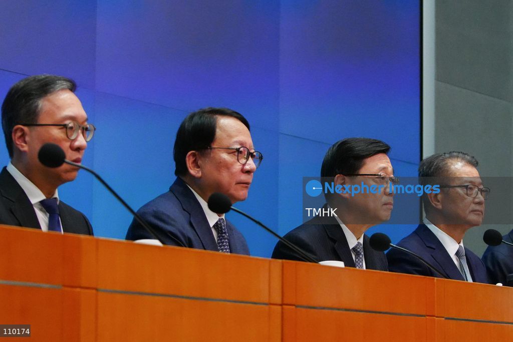 Hong Kong Chief Executive John Lee Ka-chiu, Chief Secretary for Administration Eric Chan Kwok-ki, Financial Secretary Paul Chan Mo-po and Secretary for Justice Paul Lam Ting-kwok attend a press conference on the independent inquiry report into the Wang Fuk Court fire at the Central Government Offices in Hong Kong on October 29, 2026. (Photo by Zulu Lo/TMHK via Nexpher Images)