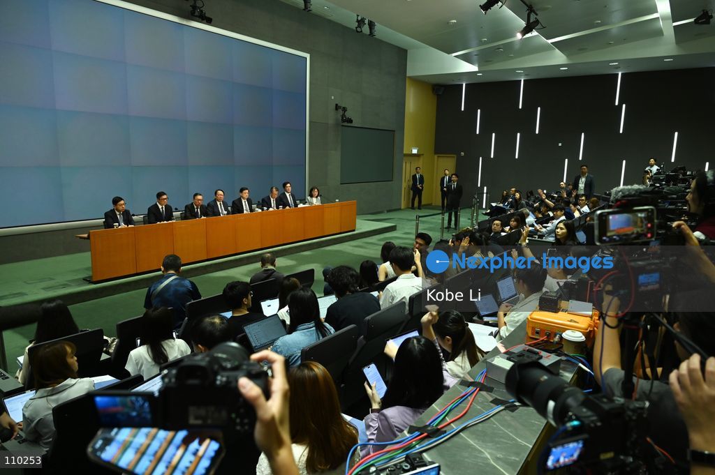 John Lee, The Chief Executive, and relevant officials hold a press conference to the report of the Independent Committee in relation to the fire at Wang Fuk Court in Tai Po on October 29, 2026 in Hong Kong. (Photo by Kobe Li/Nexpher Images)