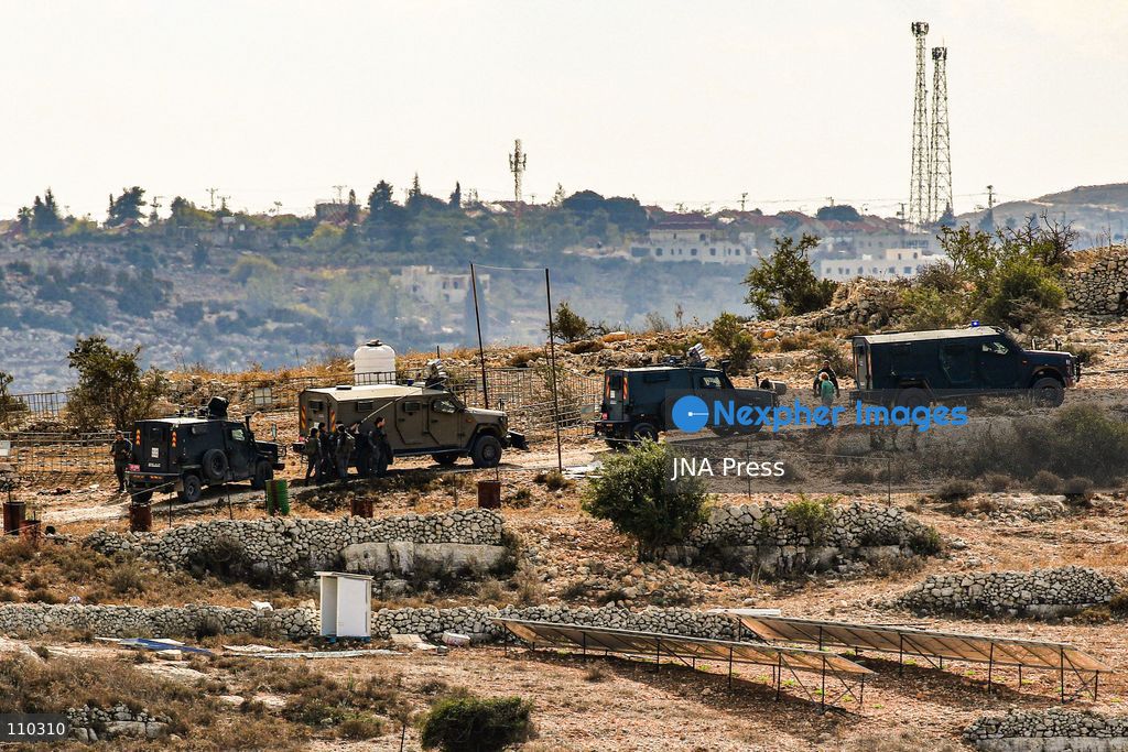 ATARA, PALESTINE, OCTOBER 29, 2026: Israeli forces evacuate an illegal settlement outpost built on land belonging to the Palestinian village of Atara, north of Ramallah in the occupied West Bank, for the third time. According to the information provided, settlers have returned to the site after previous evacuations, expanded the outpost and added new caravans. The repeated evacuations and subsequent returns highlight the ongoing dispute over land in the occupied West Bank and the continued establishment and expansion of Israeli settler outposts on Palestinian-owned land. (Photo by Salman Mohsen Alkhatib/JNA Press via Nexpher Images)