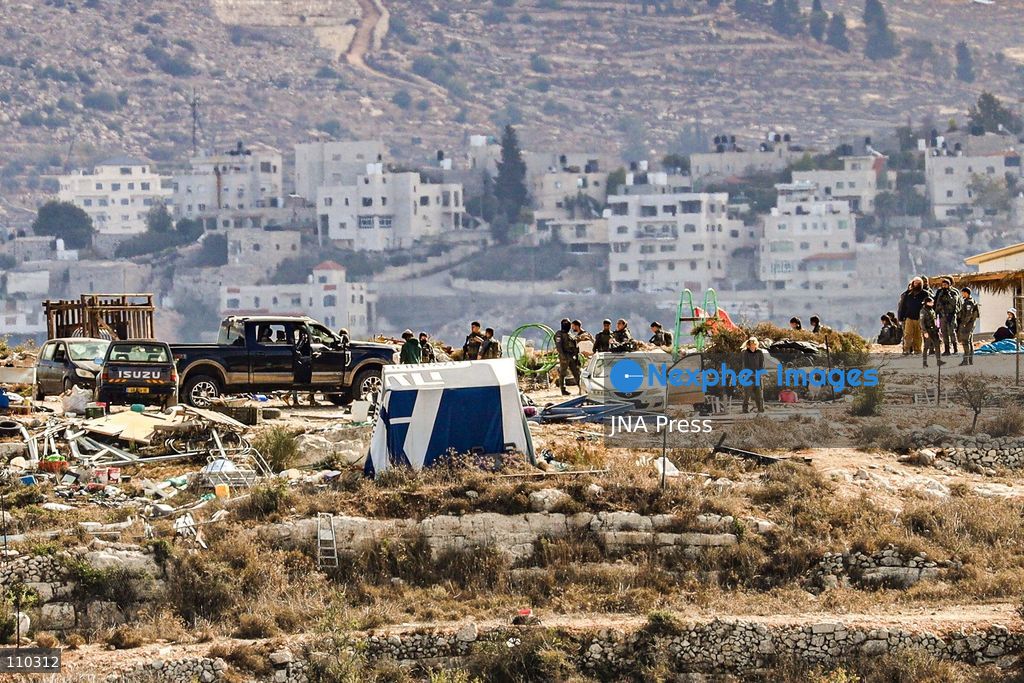 ATARA, PALESTINE, OCTOBER 29, 2026: Israeli forces evacuate an illegal settlement outpost built on land belonging to the Palestinian village of Atara, north of Ramallah in the occupied West Bank, for the third time. According to the information provided, settlers have returned to the site after previous evacuations, expanded the outpost and added new caravans. The repeated evacuations and subsequent returns highlight the ongoing dispute over land in the occupied West Bank and the continued establishment and expansion of Israeli settler outposts on Palestinian-owned land. (Photo by Salman Mohsen Alkhatib/JNA Press via Nexpher Images)