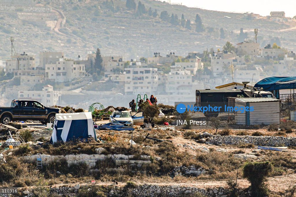 ATARA, PALESTINE, OCTOBER 29, 2026: Israeli forces evacuate an illegal settlement outpost built on land belonging to the Palestinian village of Atara, north of Ramallah in the occupied West Bank, for the third time. According to the information provided, settlers have returned to the site after previous evacuations, expanded the outpost and added new caravans. The repeated evacuations and subsequent returns highlight the ongoing dispute over land in the occupied West Bank and the continued establishment and expansion of Israeli settler outposts on Palestinian-owned land. (Photo by Salman Mohsen Alkhatib/JNA Press via Nexpher Images)