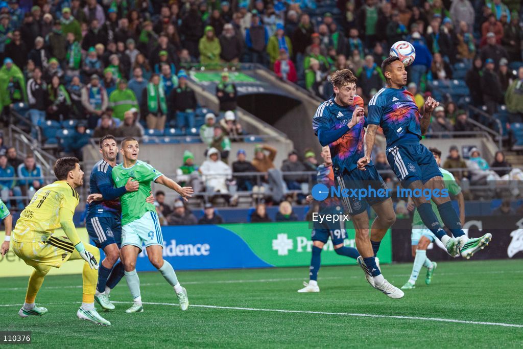 Agustin Resch #34 of Houston Dynamo FC heads the ball during the MLS match between Seattle Sounders FC and Houston Dynamo FC at Lumen Field. on October 28, 2026 in Seattle, Washington. (Photo by Jules Doyle / Eyepix Group/Eyepix via Nexpher Images)