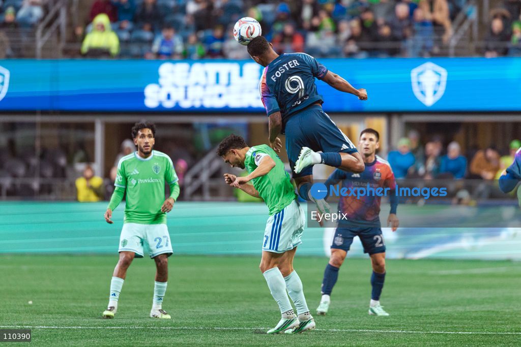 Lyle Foster #9 of Houston Dynamo FC heads the ball during the MLS match between Seattle Sounders FC and Houston Dynamo FC at Lumen Field. on October 28, 2026 in Seattle, Washington. (Photo by Jules Doyle / Eyepix Group/Eyepix via Nexpher Images)