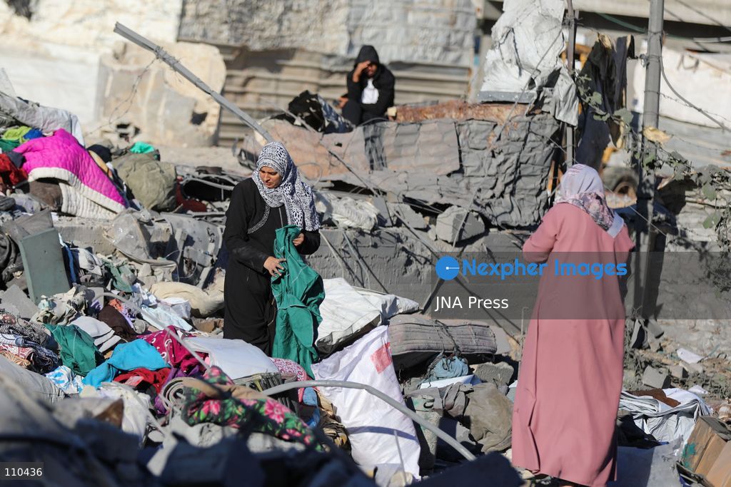 BUREIJ REFUGEE CAMP, PALESTINE, OCTOBER 30, 2026: Rubble covers the site of the al-Qarinawi family’s home following an Israeli airstrike in Bureij refugee camp in the central Gaza Strip. The strike on October 29 destroyed the residential building and caused extensive damage to surrounding homes. (Photo by Ramzi Abu Amer/JNA Press via Nexpher Images)
