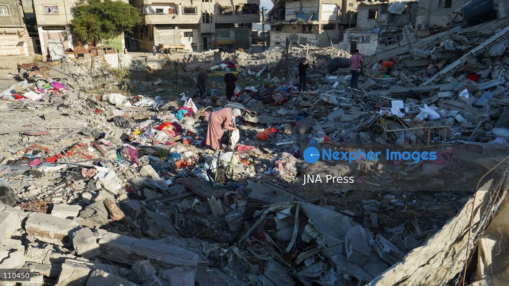 BUREIJ REFUGEE CAMP, PALESTINE, OCTOBER 30, 2026: Rubble covers the site of the al-Qarinawi family’s home following an Israeli airstrike in Bureij refugee camp in the central Gaza Strip. The strike on October 29 destroyed the residential building and caused extensive damage to surrounding homes. (Photo by Ramzi Abu Amer/JNA Press via Nexpher Images)