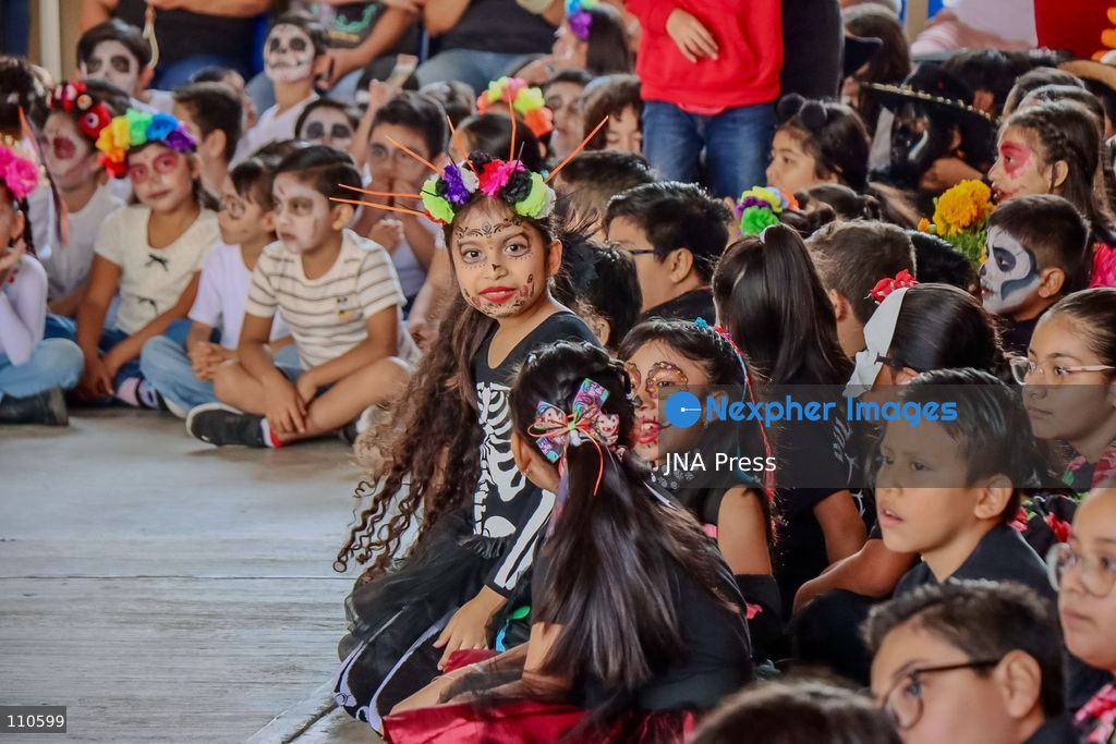 TUXTLA GUTIÉRREZ, MEXICO - OCTOBER 29, 2026: Children in colourful costumes and creative makeup, dressed as Catrinas, little skeletons and other traditional characters, get ready to celebrate Day of the Dead in the southern state of Chiapas. (Photo by Diego Pérez Gómez/JNA Press via Nexpher Images)