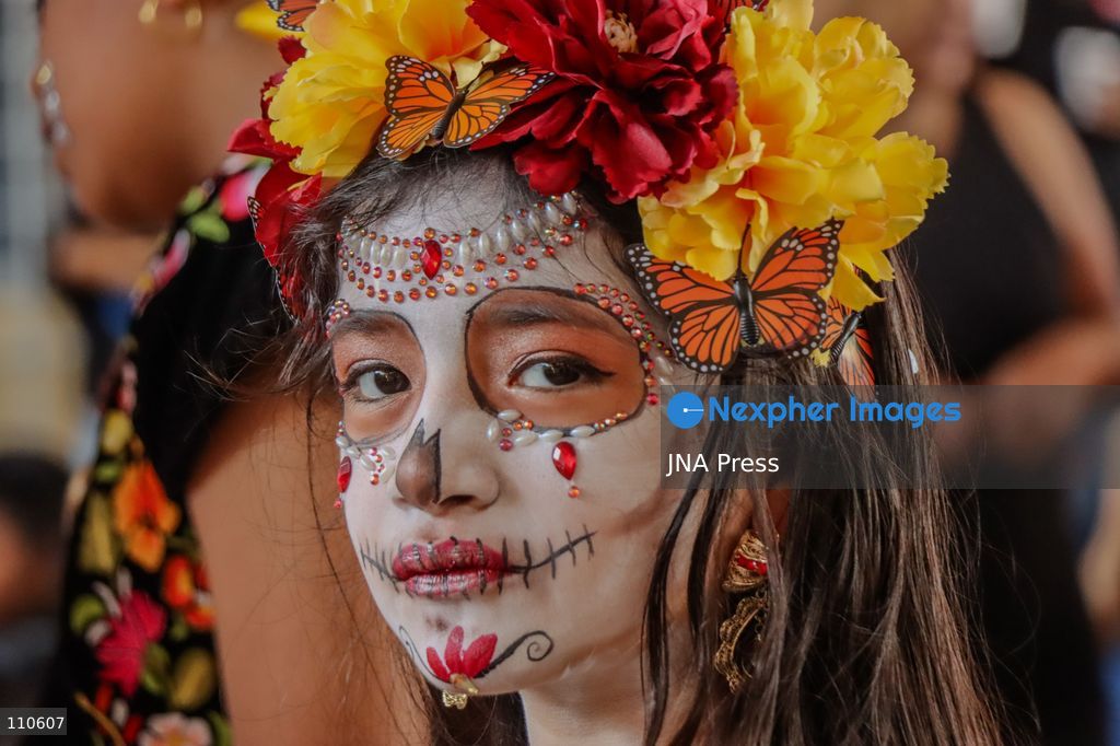 TUXTLA GUTIÉRREZ, MEXICO - OCTOBER 29, 2026: Children in colourful costumes and creative makeup, dressed as Catrinas, little skeletons and other traditional characters, get ready to celebrate Day of the Dead in the southern state of Chiapas. (Photo by Diego Pérez Gómez/JNA Press via Nexpher Images)