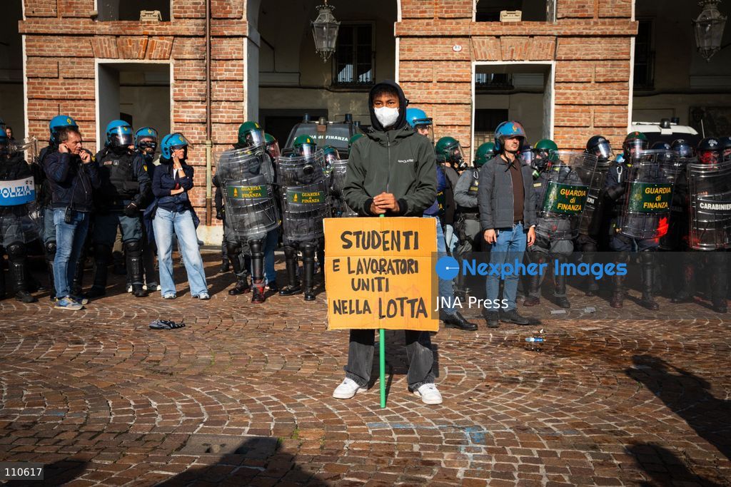 TURIN, ITALY - OCTOBER 30, 2026: Students and workers march through Turin during the general strike. Clashes broke out with police in Piazza Castello. (Photo by Luca Roggero/JNA Press via Nexpher Images)