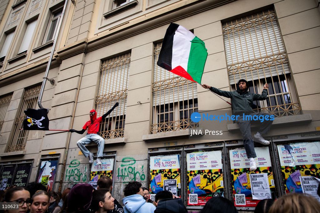 TURIN, ITALY - OCTOBER 30, 2026: Students and workers march through Turin during the general strike. Clashes broke out with police in Piazza Castello. (Photo by Luca Roggero/JNA Press via Nexpher Images)