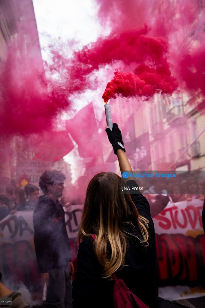 TURIN, ITALY - OCTOBER 30, 2026: Students and workers march through Turin during the general strike. Clashes broke out with police in Piazza Castello. (Photo by Luca Roggero/JNA Press via Nexpher Images)