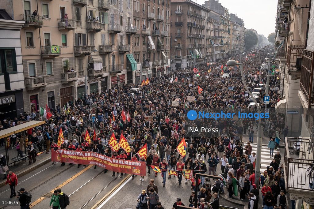 TURIN, ITALY - OCTOBER 30, 2026: Farmers, students and citizens, participate in protest during a national general strike called by the USB trade union. (Photo by Giulia Gorla/JNA Press via Nexpher Images)