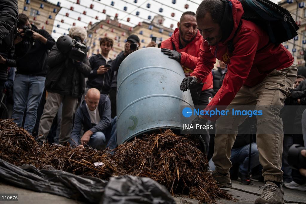 TURIN, ITALY - OCTOBER 30, 2026: Farmers, students and citizens, participate in protest during a national general strike called by the USB trade union. (Photo by Giulia Gorla/JNA Press via Nexpher Images)