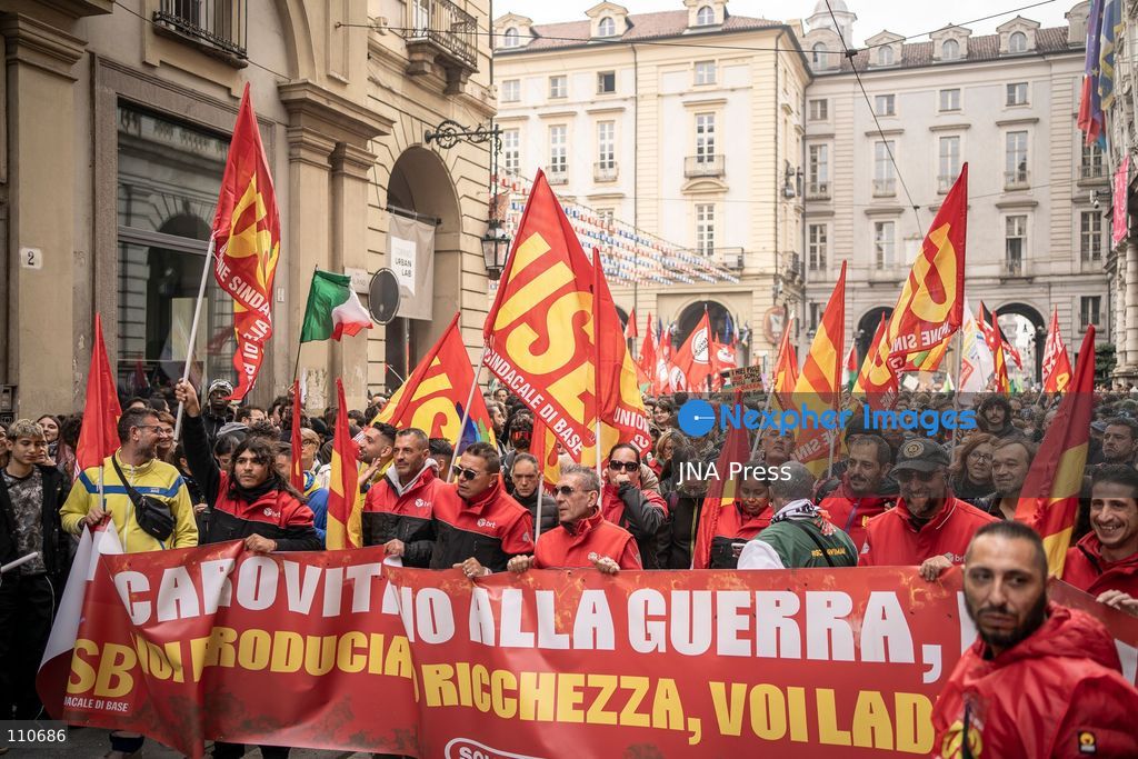 TURIN, ITALY - OCTOBER 30, 2026: Farmers, students and citizens, participate in protest during a national general strike called by the USB trade union. (Photo by Giulia Gorla/JNA Press via Nexpher Images)