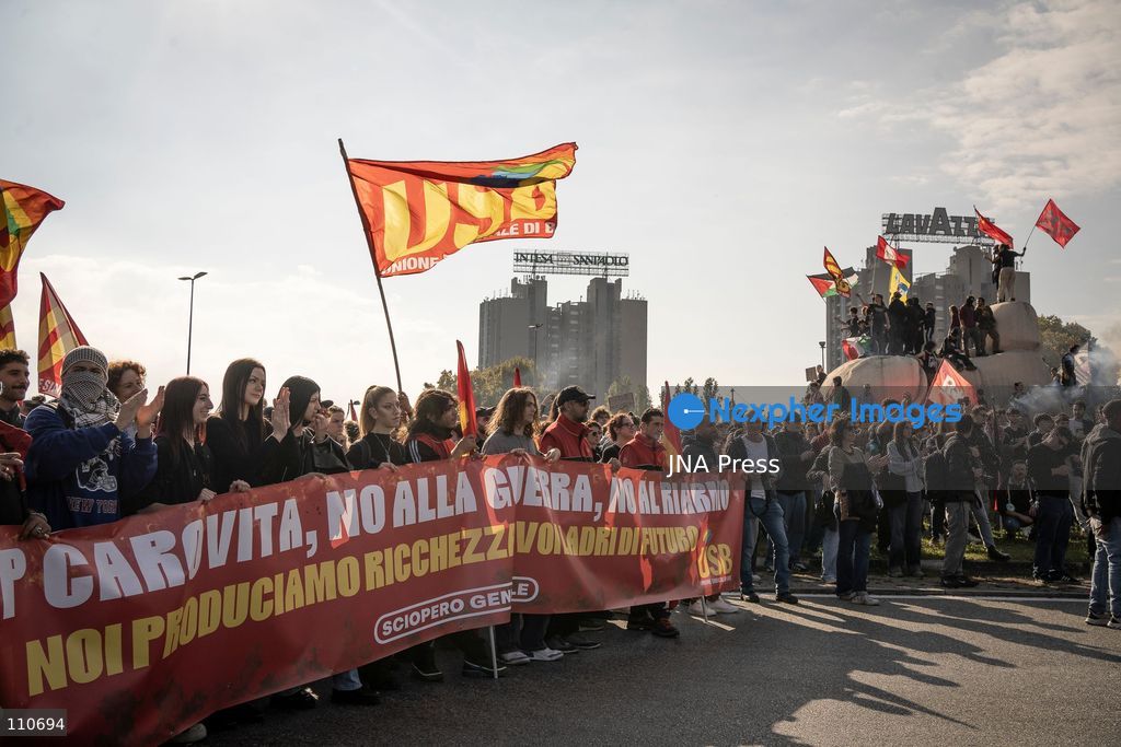 TURIN, ITALY - OCTOBER 30, 2026: Farmers, students and citizens, participate in protest during a national general strike called by the USB trade union. (Photo by Giulia Gorla/JNA Press via Nexpher Images)