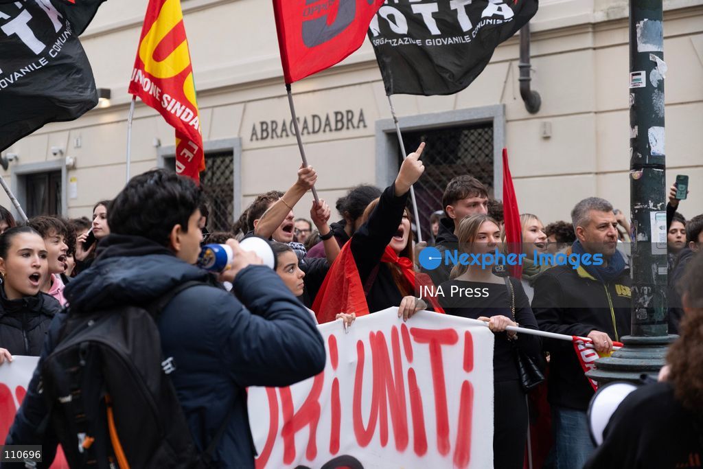 TURIN, ITALY - OCTOBER 30, 2026: Demonstrators march through the streets of Turin during a nationwide general strike called by the Unione Sindacale di Base (USB) trade union. Workers, students and activists protest against rising living costs, low wages, war and military spending, calling for better working conditions and greater investment in public services. (Photo by Ezgi Kose/JNA Press via Nexpher Images)