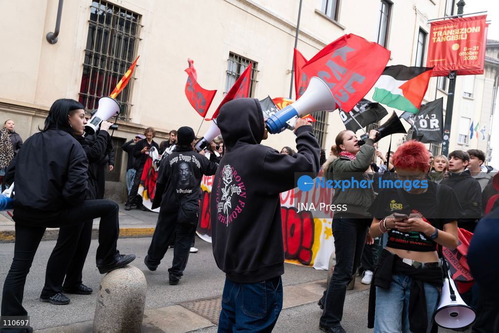 TURIN, ITALY - OCTOBER 30, 2026: Demonstrators march through the streets of Turin during a nationwide general strike called by the Unione Sindacale di Base (USB) trade union. Workers, students and activists protest against rising living costs, low wages, war and military spending, calling for better working conditions and greater investment in public services. (Photo by Ezgi Kose/JNA Press via Nexpher Images)