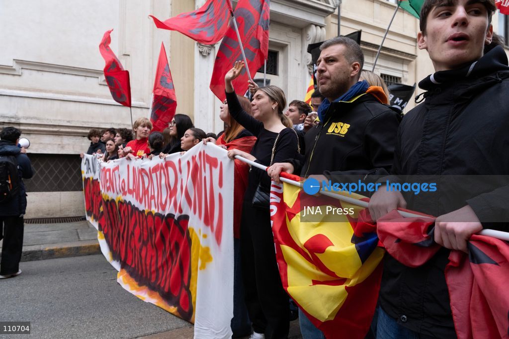 TURIN, ITALY - OCTOBER 30, 2026: Demonstrators march through the streets of Turin during a nationwide general strike called by the Unione Sindacale di Base (USB) trade union. Workers, students and activists protest against rising living costs, low wages, war and military spending, calling for better working conditions and greater investment in public services. (Photo by Ezgi Kose/JNA Press via Nexpher Images)