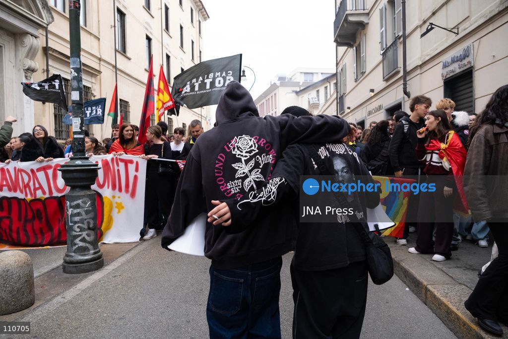 TURIN, ITALY - OCTOBER 30, 2026: Demonstrators march through the streets of Turin during a nationwide general strike called by the Unione Sindacale di Base (USB) trade union. Workers, students and activists protest against rising living costs, low wages, war and military spending, calling for better working conditions and greater investment in public services. (Photo by Ezgi Kose/JNA Press via Nexpher Images)