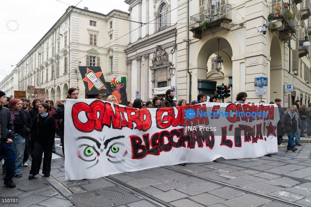 TURIN, ITALY - OCTOBER 30, 2026: Demonstrators march through the streets of Turin during a nationwide general strike called by the Unione Sindacale di Base (USB) trade union. Workers, students and activists protest against rising living costs, low wages, war and military spending, calling for better working conditions and greater investment in public services. (Photo by Ezgi Kose/JNA Press via Nexpher Images)