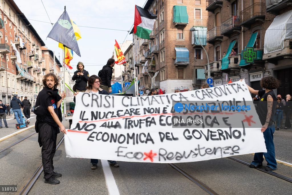 TURIN, ITALY - OCTOBER 30, 2026: Demonstrators march through the streets of Turin during a nationwide general strike called by the Unione Sindacale di Base (USB) trade union. Workers, students and activists protest against rising living costs, low wages, war and military spending, calling for better working conditions and greater investment in public services. (Photo by Ezgi Kose/JNA Press via Nexpher Images)
