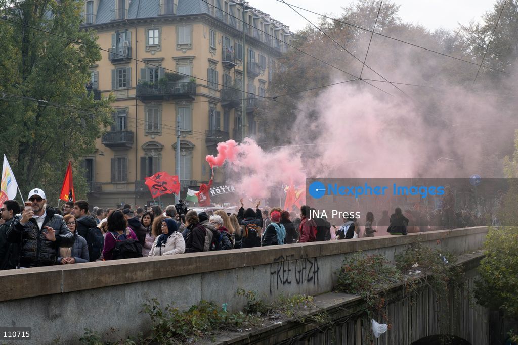 TURIN, ITALY - OCTOBER 30, 2026: Demonstrators march through the streets of Turin during a nationwide general strike called by the Unione Sindacale di Base (USB) trade union. Workers, students and activists protest against rising living costs, low wages, war and military spending, calling for better working conditions and greater investment in public services. (Photo by Ezgi Kose/JNA Press via Nexpher Images)