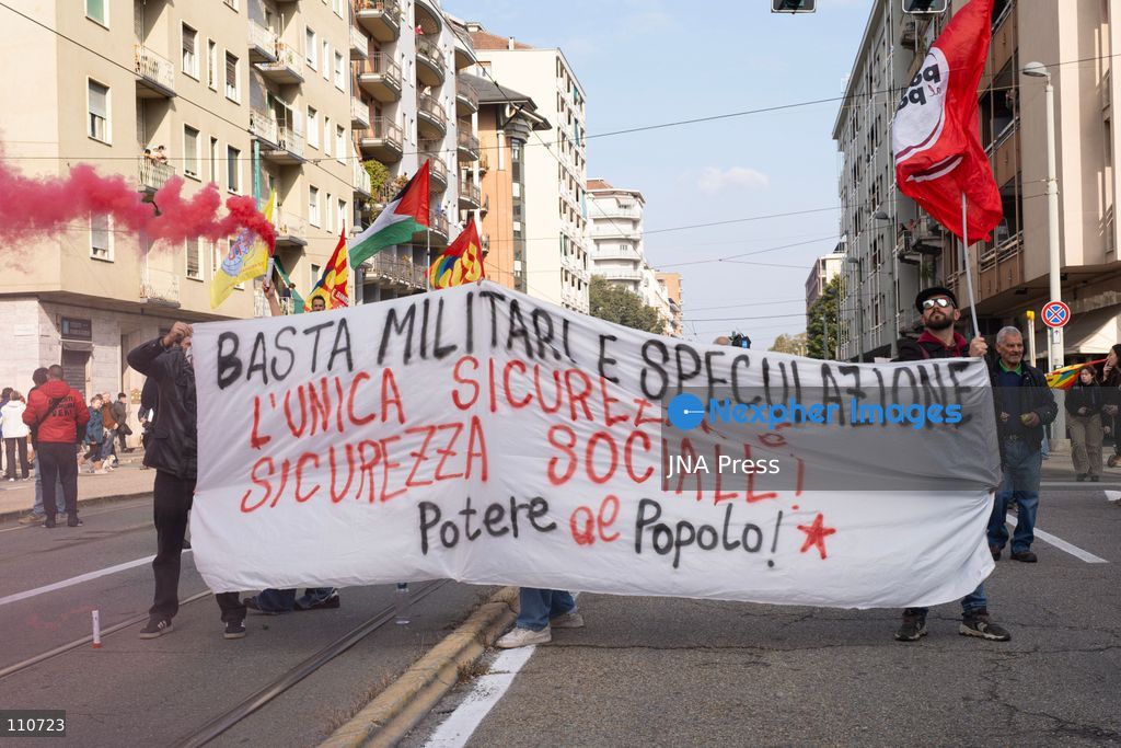 TURIN, ITALY - OCTOBER 30, 2026: Demonstrators march through the streets of Turin during a nationwide general strike called by the Unione Sindacale di Base (USB) trade union. Workers, students and activists protest against rising living costs, low wages, war and military spending, calling for better working conditions and greater investment in public services. (Photo by Ezgi Kose/JNA Press via Nexpher Images)