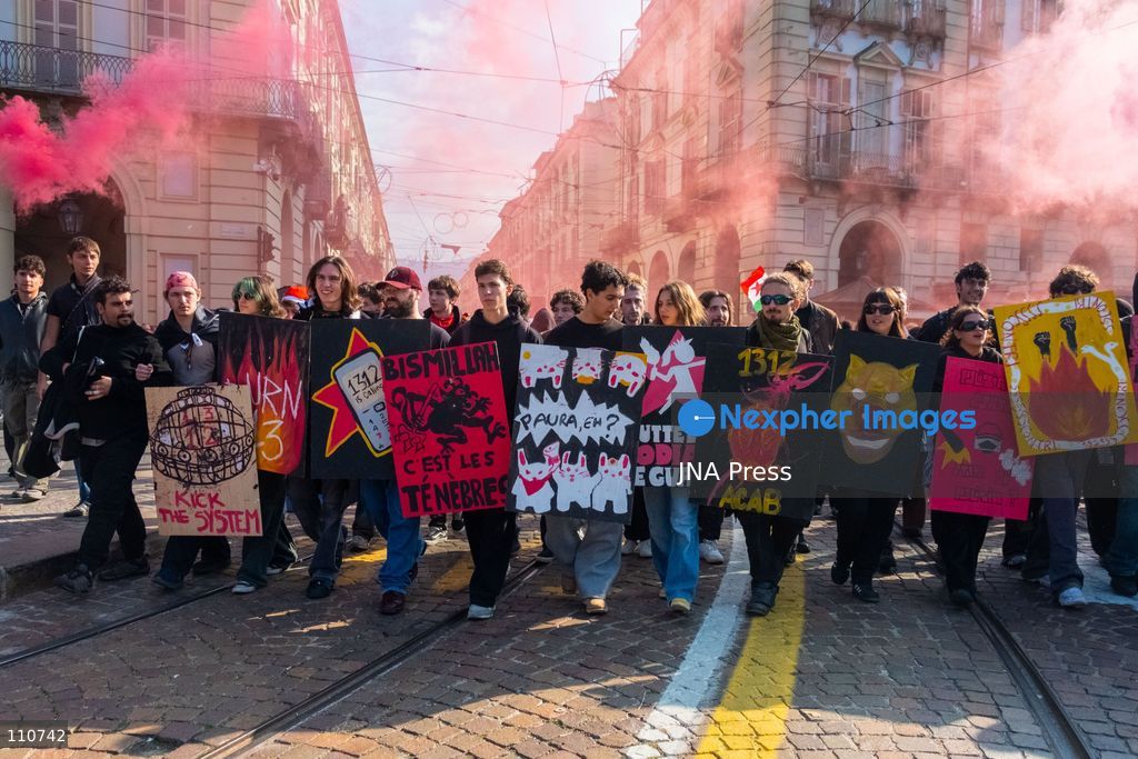 TURIN, ITALY - OCTOBER 30, 2026: Demonstrators marched through Turin during a general strike organized by the USB (Unione Sindacale di Base) trade union, protesting high living costs, low wages and poor school building conditions. A student contingent split off at Piazza Castello, where clashes with police resulted in three arrests. (Photo by Camilla Baronetto/JNA Press via Nexpher Images)