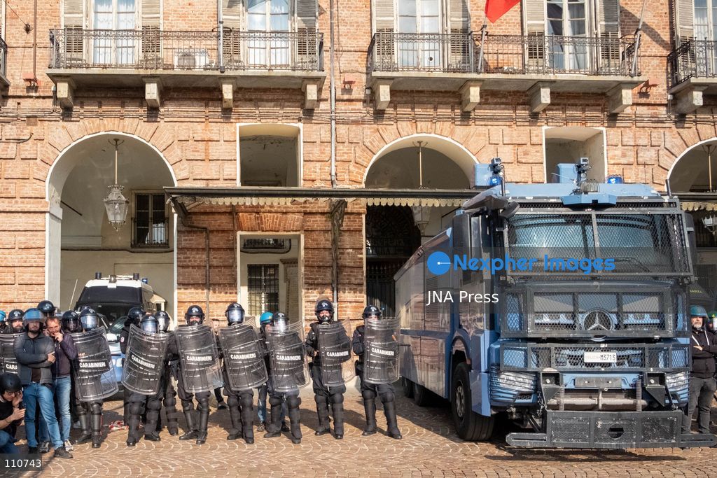TURIN, ITALY - OCTOBER 30, 2026: Demonstrators marched through Turin during a general strike organized by the USB (Unione Sindacale di Base) trade union, protesting high living costs, low wages and poor school building conditions. A student contingent split off at Piazza Castello, where clashes with police resulted in three arrests. (Photo by Camilla Baronetto/JNA Press via Nexpher Images)