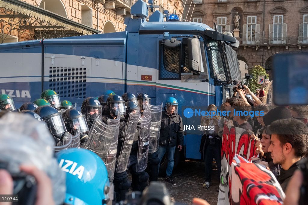 TURIN, ITALY - OCTOBER 30, 2026: Demonstrators marched through Turin during a general strike organized by the USB (Unione Sindacale di Base) trade union, protesting high living costs, low wages and poor school building conditions. A student contingent split off at Piazza Castello, where clashes with police resulted in three arrests. (Photo by Camilla Baronetto/JNA Press via Nexpher Images)