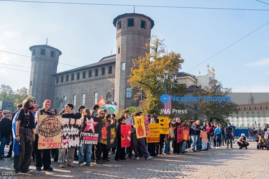 TURIN, ITALY - OCTOBER 30, 2026: Demonstrators marched through Turin during a general strike organized by the USB (Unione Sindacale di Base) trade union, protesting high living costs, low wages and poor school building conditions. A student contingent split off at Piazza Castello, where clashes with police resulted in three arrests. (Photo by Camilla Baronetto/JNA Press via Nexpher Images)