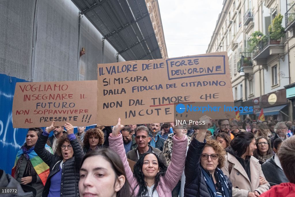 TURIN, ITALY - OCTOBER 30, 2026: Demonstrators marched through Turin during a general strike organized by the USB (Unione Sindacale di Base) trade union, protesting high living costs, low wages and poor school building conditions. A student contingent split off at Piazza Castello, where clashes with police resulted in three arrests. (Photo by Camilla Baronetto/JNA Press via Nexpher Images)