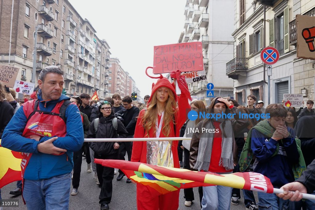 TURIN, ITALY - OCTOBER 30, 2026: Students and workers take to the streets of Turin during the nationwide general strike called by the Unione Sindacale di Base (USB), protesting against high living costs, precarious employment, low wages and poor conditions of the education system. (Photo by Chiara Antenucci/JNA Press via Nexpher Images)