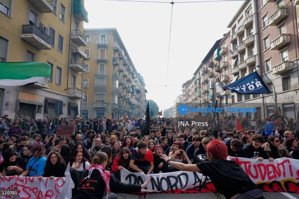 TURIN, ITALY - OCTOBER 30, 2026: Students and workers take to the streets of Turin during the nationwide general strike called by the Unione Sindacale di Base (USB), protesting against high living costs, precarious employment, low wages and poor conditions of the education system. (Photo by Chiara Antenucci/JNA Press via Nexpher Images)