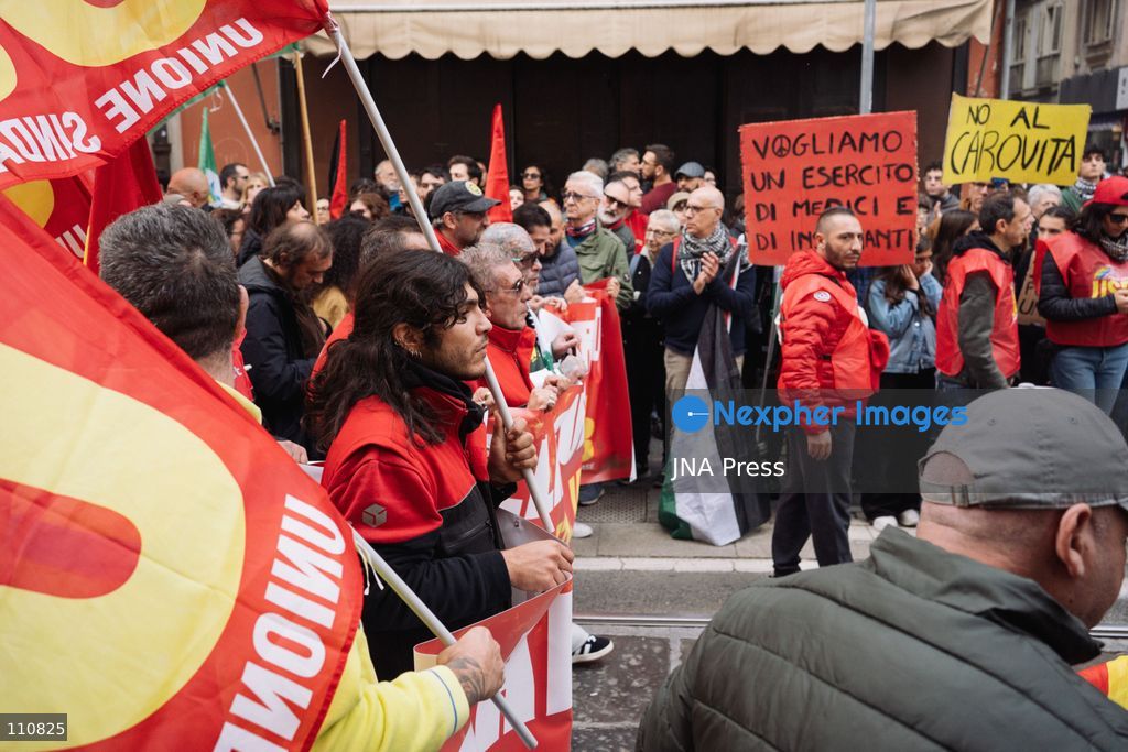 TURIN, ITALY, OCTOBER 30, 2026: Workers and demonstrators march through Turin during a nationwide general strike called by the Unione Sindacale di Base (USB) trade union. Protesters oppose war and rising living costs and demand protection for jobs and the right to strike. (Photo by Chiara Buldrini/JNA Press via Nexpher Images)