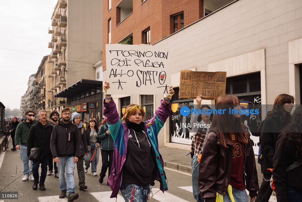TURIN, ITALY, OCTOBER 30, 2026: Workers and demonstrators march through Turin during a nationwide general strike called by the Unione Sindacale di Base (USB) trade union. Protesters oppose war and rising living costs and demand protection for jobs and the right to strike. (Photo by Chiara Buldrini/JNA Press via Nexpher Images)