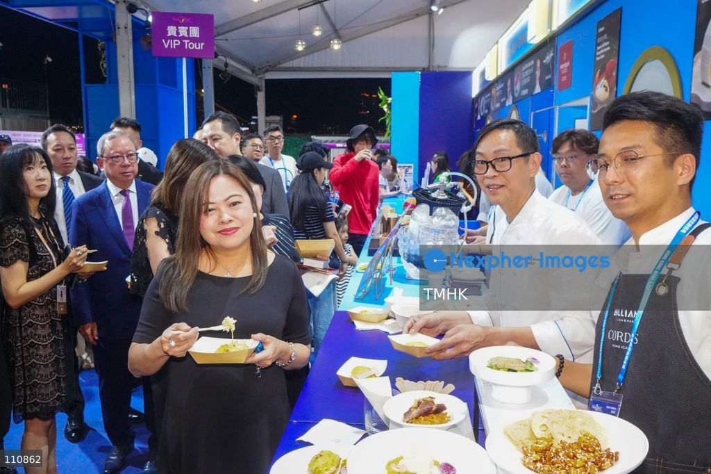 Hong Kong Secretary for Culture, Sports and Tourism Rosanna Law tours the Hong Kong Wine & Dine Festival 2026 at the Central Harbourfront Event Space in Hong Kong on October 29, 2026. The four-day event features more than 340 food and wine booths offering delicacies and beverages from around the world. (Photo by Zulu Lo/TMHK via Nexpher Images)