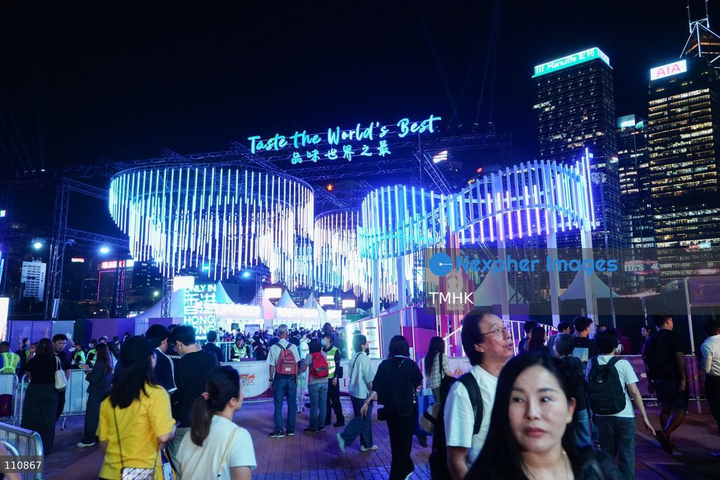 A general view of the Hong Kong Wine & Dine Festival 2026 at the Central Harbourfront Event Space in Hong Kong on October 29, 2026. The four-day festival, organised by the Hong Kong Tourism Board, features more than 340 booths showcasing wines and gourmet food from over 30 countries and regions. (Photo by Zulu Lo/TMHK via Nexpher Images)