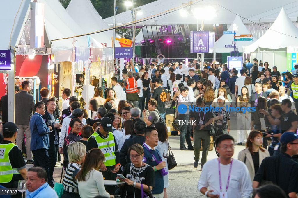 A general view of the Hong Kong Wine & Dine Festival 2026 at the Central Harbourfront Event Space in Hong Kong on October 29, 2026. The four-day festival, organised by the Hong Kong Tourism Board, features more than 340 booths showcasing wines and gourmet food from over 30 countries and regions. (Photo by Zulu Lo/TMHK via Nexpher Images)