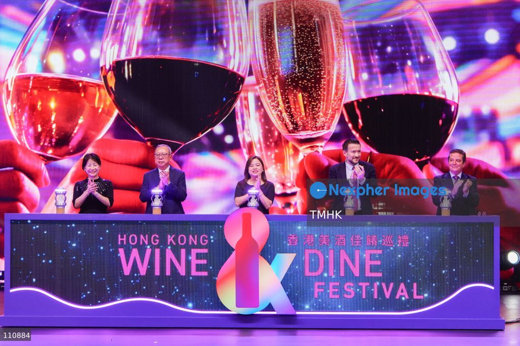 Hong Kong Secretary for Culture, Sports and Tourism Rosanna Law, Hong Kong Tourism Board Chairman Peter Lam and other guests pose for photographs during the opening ceremony of the Hong Kong Wine & Dine Festival 2026 at the Central Harbourfront Event Space in Hong Kong on October 29, 2026. (Photo by Zulu Lo/TMHK via Nexpher Images)